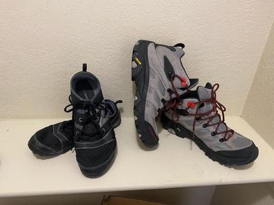 MERRELL JEEP HIKING BOOTS AND NEW BALANCE MINIMUS TRAIL RUNNING SHOES