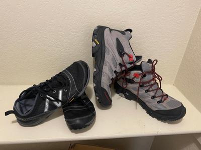 MERRELL JEEP HIKING BOOTS AND NEW BALANCE MINIMUS TRAIL RUNNING SHOES