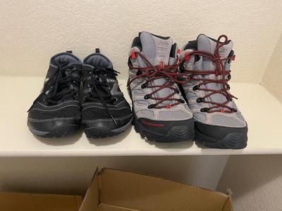 MERRELL JEEP HIKING BOOTS AND NEW BALANCE MINIMUS TRAIL RUNNING SHOES