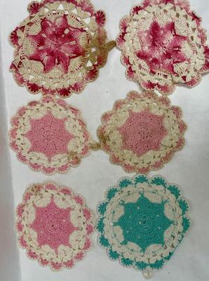 Lot of 6 Vintage Round Multi-color Doilies