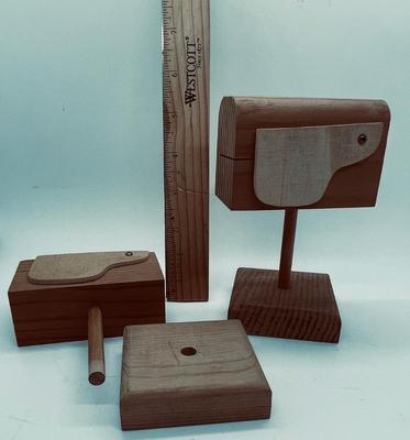 Pair of Wooden Handmade Mailbox Rolled Postage Stamp Dispensers