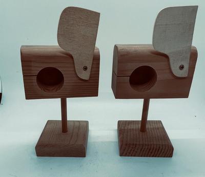 Pair of Wooden Handmade Mailbox Rolled Postage Stamp Dispensers