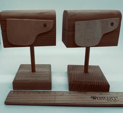 Pair of Wooden Handmade Mailbox Rolled Postage Stamp Dispensers
