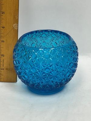 Blue Pressed Glass Bowl-shaped Candle Holder