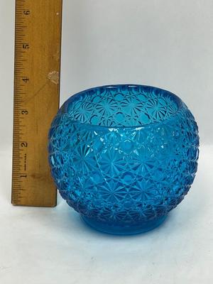 Blue Pressed Glass Bowl-shaped Candle Holder