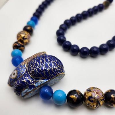 Peking Glass and Lapis Necklace