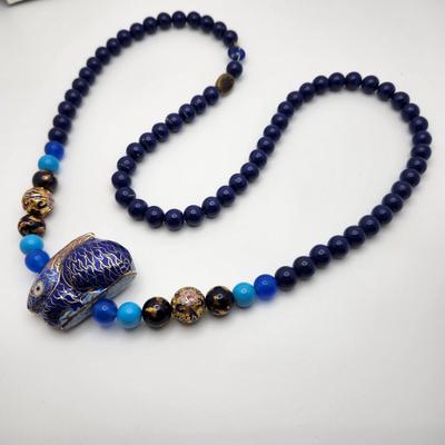 Peking Glass and Lapis Necklace