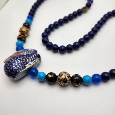 Peking Glass and Lapis Necklace