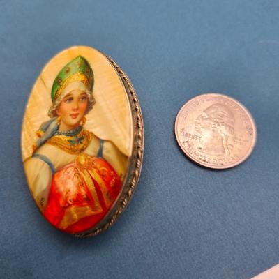 Hand painted Mother of Pearl Brooch