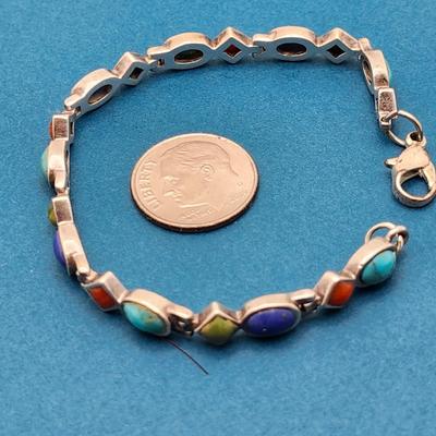 Multi stone Inlay in Sterling bracelet