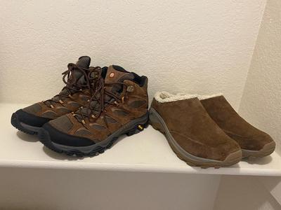 LIKE NEW MEN'S MERRELL HIKING BOOTS AND COMFY SLIP ONS