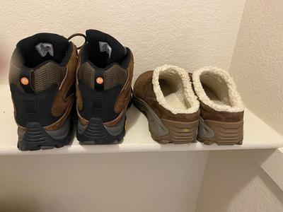 LIKE NEW MEN'S MERRELL HIKING BOOTS AND COMFY SLIP ONS