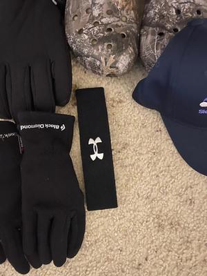 SUPER NICE WINTER GLOVES, CAMO CROCKS, UNDERARMOR SWEATBAND & BALL CAP