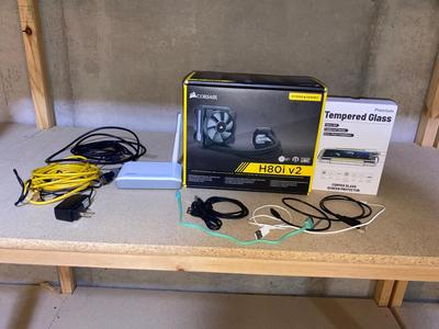 CORSAIR HYDRO SERIES H80i V2 LIQUID CPU COOLER, ROUTER , VARIOUS POWER CORDS AND MORE