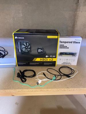CORSAIR HYDRO SERIES H80i V2 LIQUID CPU COOLER, ROUTER , VARIOUS POWER CORDS AND MORE