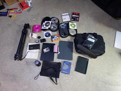 SEVERAL PC GAMES, START-UP DISCS, A PANASONIC CAMERA, TRIPOD AND MORE