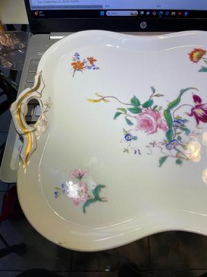Antique Hand Painted Porcelain 13" Bavarian Style Unmarked Serving Giving for a Wedding Gift in 1881 as Pictured.