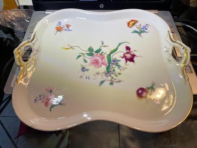 Antique Hand Painted Porcelain 13" Bavarian Style Unmarked Serving Giving for a Wedding Gift in 1881 as Pictured.