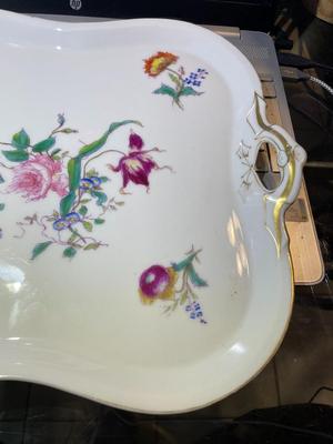 Antique Hand Painted Porcelain 13" Bavarian Style Unmarked Serving Giving for a Wedding Gift in 1881 as Pictured.