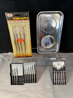 Lot 19. Precision Screwdrivers, Pick Set and Magnetic Tray