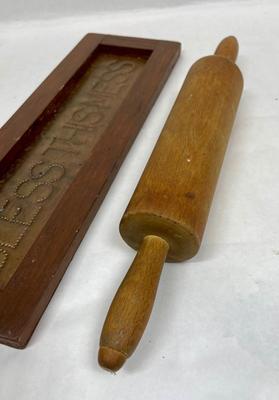 Wood Rolling Pin and Bless This Mess Copper Sign