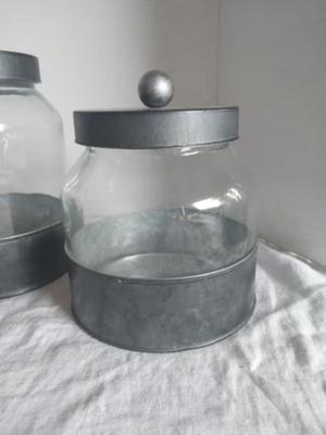 THREE PIECE GLASS CANISTERS WITH LIDS