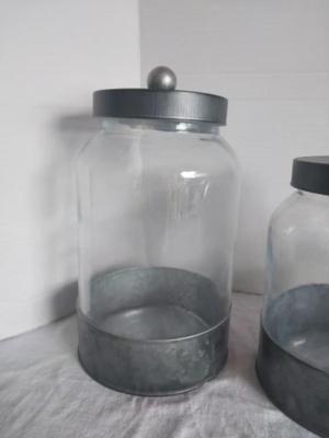THREE PIECE GLASS CANISTERS WITH LIDS