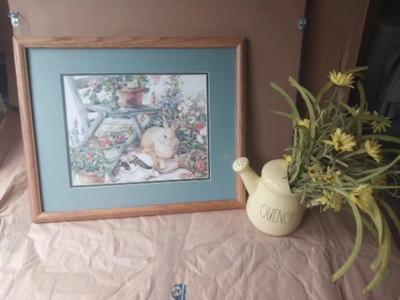 FRAMED BUNNY/GARDEN ARTWORK AND DECRO WATERCAN