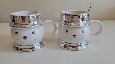 2 Harry Slatkin Signed 2008 Ceramic Snowman Mug Holiday Christmas