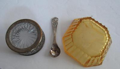 Old Silverplate Salt Dip and Amber Glass Salt Dip
