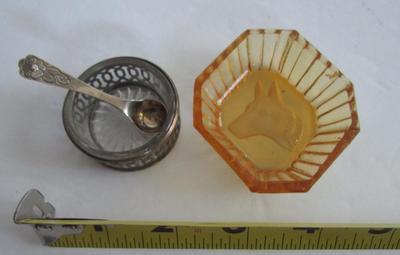 Old Silverplate Salt Dip and Amber Glass Salt Dip