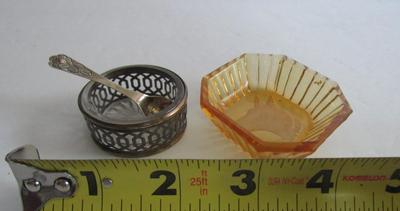 Old Silverplate Salt Dip and Amber Glass Salt Dip