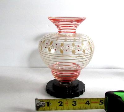 Old Art Deco Art Glass Hand Enameled Vase