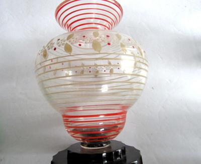 Old Art Deco Art Glass Hand Enameled Vase