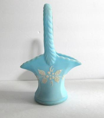 Old Fenton Blue MIlk Glass Basket