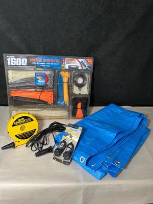 Lot 37. Tarp, Zip Ties and Inflator