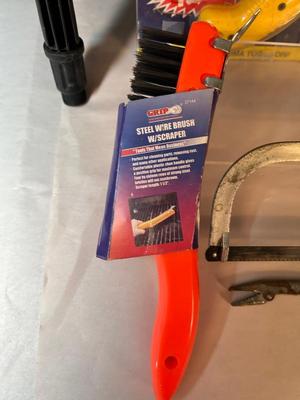 Lot 38. Two Saws, Shop Towels, Wire Brush...