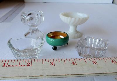 Lot of Old Glass and Lusterware Salt Dips