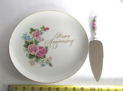 Older Porcelain House of Prill Anniversary Cake Plate and Server Set