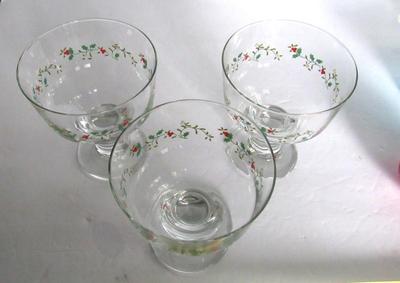 Older Glass Ice Cream or Dessert Glasses, Pfaltzgraff Winterberry Pattern