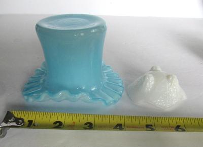 Old Fenton Glass Hat and Milk Glass Maple Leaf Salt Dip