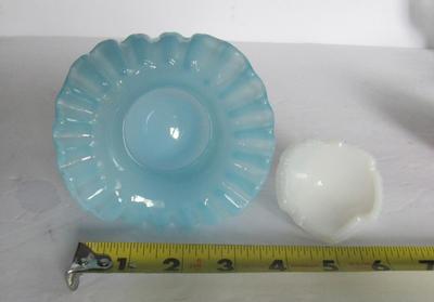 Old Fenton Glass Hat and Milk Glass Maple Leaf Salt Dip