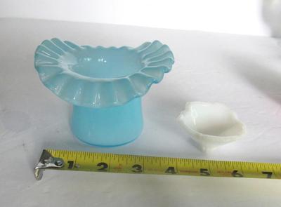 Old Fenton Glass Hat and Milk Glass Maple Leaf Salt Dip