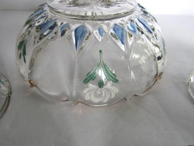 Nice Old Pressed Glass Hand Painted/Enameled Berry Bowl Set