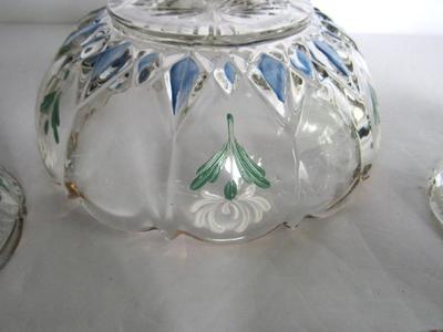 Nice Old Pressed Glass Hand Painted/Enameled Berry Bowl Set