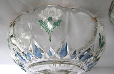 Nice Old Pressed Glass Hand Painted/Enameled Berry Bowl Set