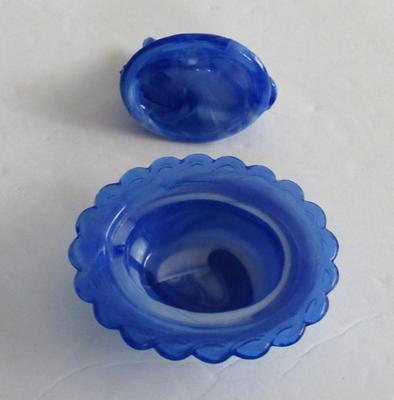 Small Mosser Glass Cat Covered Salt, Blue Slag