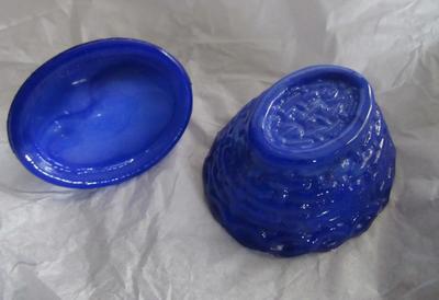 Small Blue Boyd Glass Hen Covered Salt