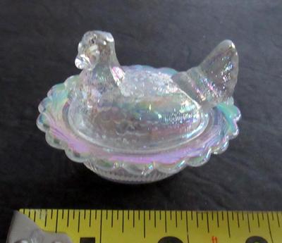 Old Mosser Carnival Glass Hen Covered Salt