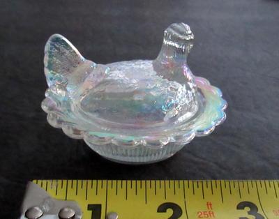 Old Mosser Carnival Glass Hen Covered Salt